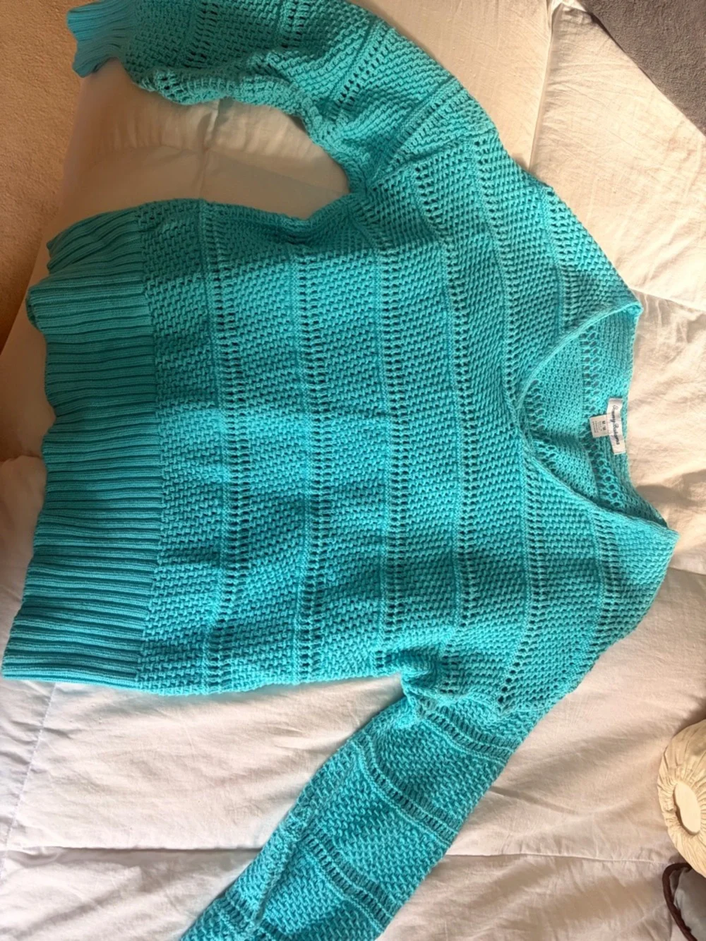 Tommy Bahama Bright Turquoise Open-Knit V-Neck Sweater - Picture 3 of 4